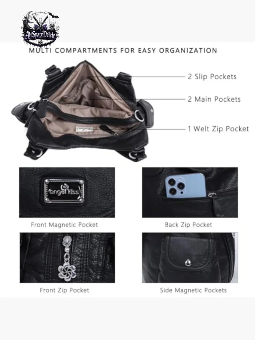 Large Hobo Tote Shoulder Bag Faux Leather Multi-Pocket Satchel Purse - Picture 6 of 7